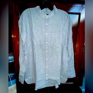 Women’s size large Banana Republic, navy striped linen, long sleeve blouse